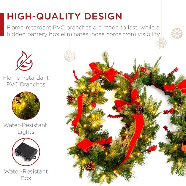 Best Choice Products 9ft Pre lit Christmas Garland Battery Powered Decoration W 100 Lights 180 Tips Pine Cones