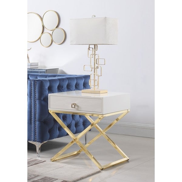 Chic Home Rochester Laquer-finished Stainless Steel/Faux-wood Nightstand Side Table