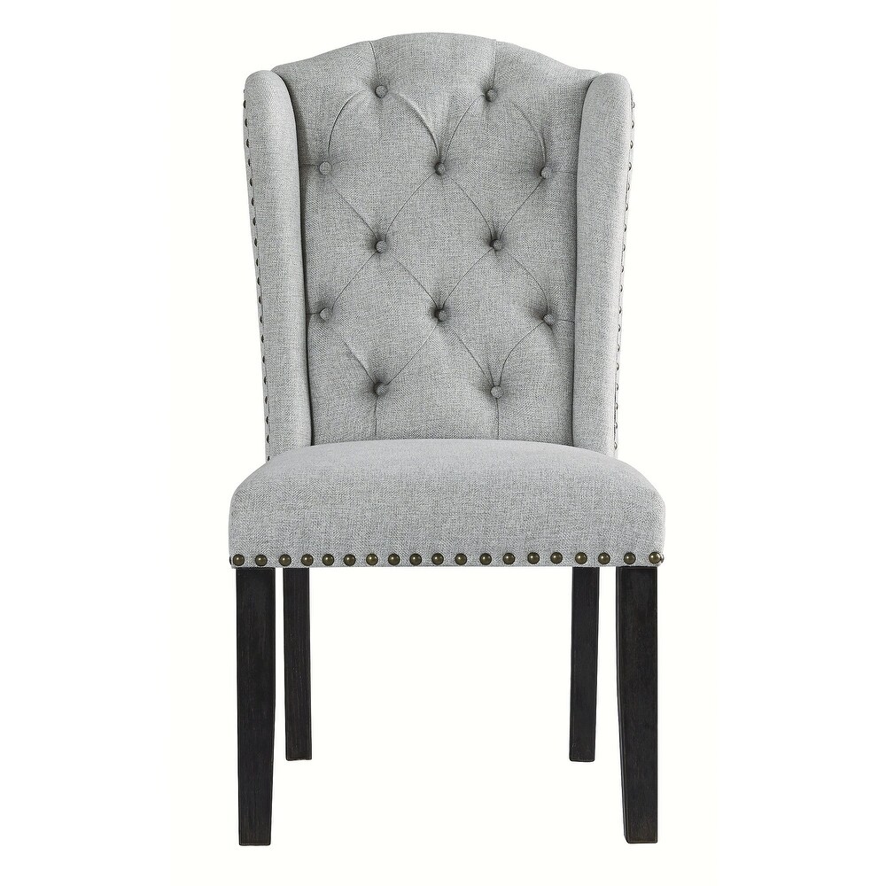 Jeanette Grey Button tufted Wingback Dining Chair (Set of 2)   Standard