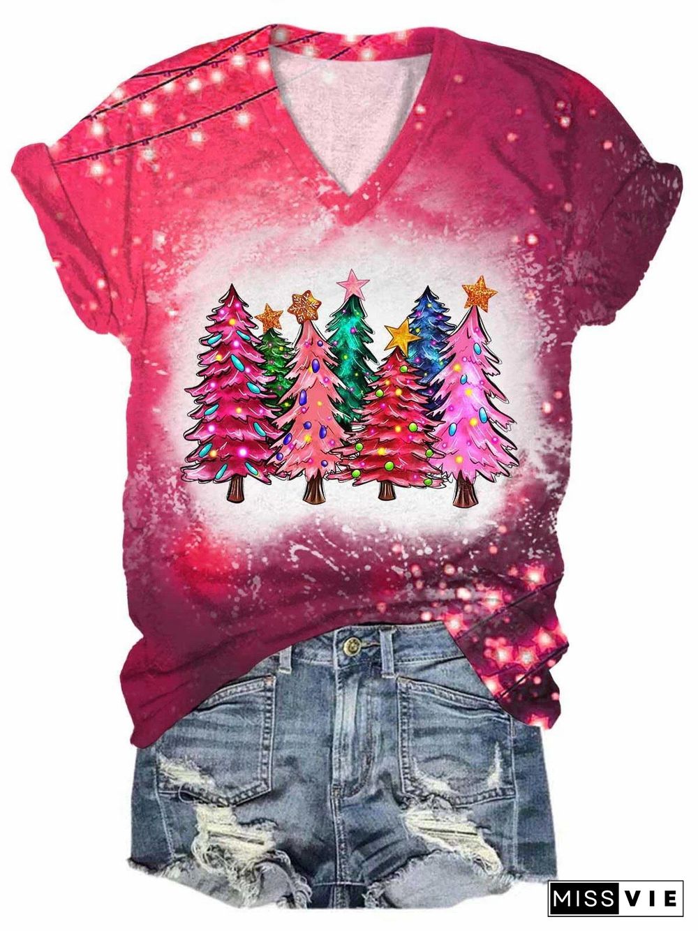 Women's Christmas Tree Print T-Shirt