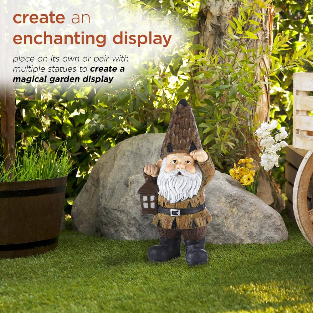 Alpine Corporation 16 in. H Indoor/Outdoor Garden Gnome with Lantern Statue, Brown YEN578HH