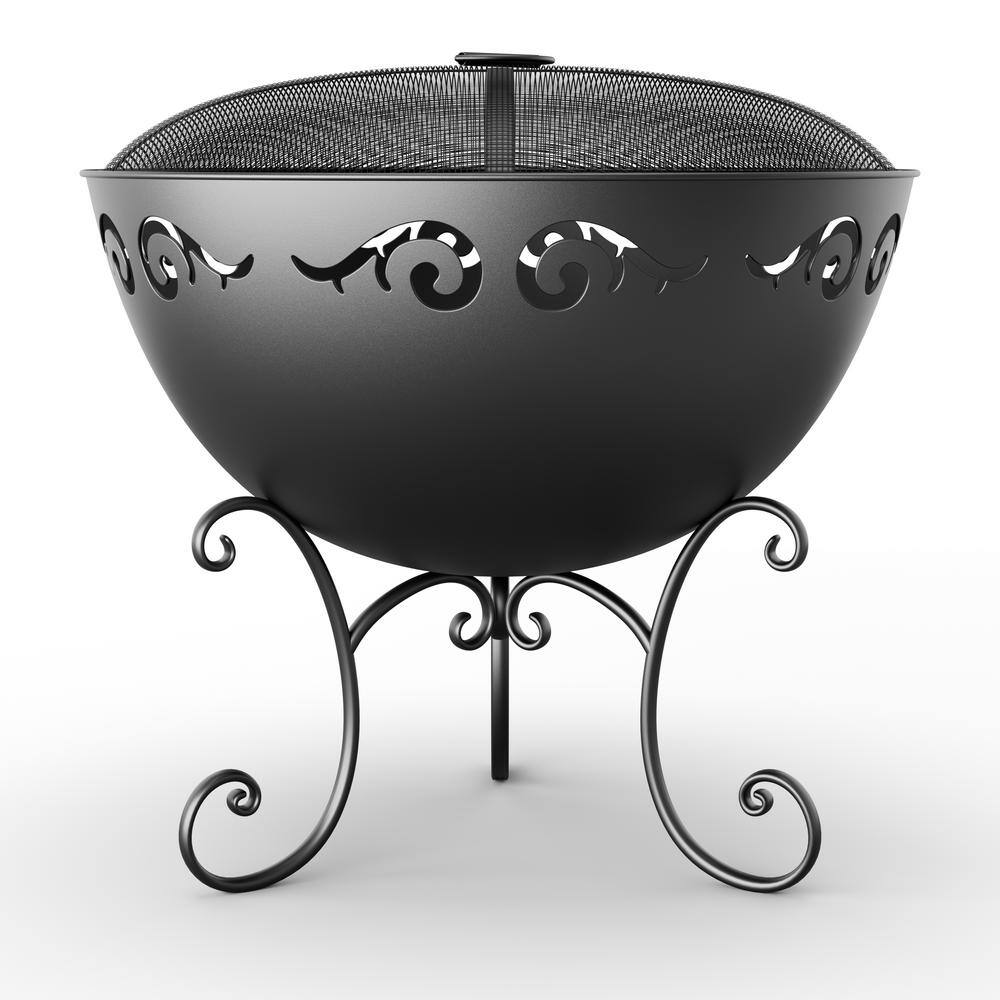 Cesicia 23 in. Outdoor Wood Black Burning Fire Bowl with Fire Poker and Waterproof Cover PF03BOWLwy