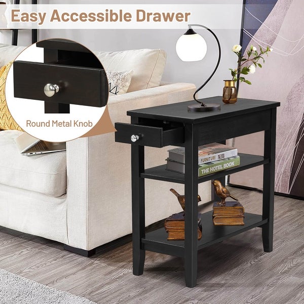 Costway 3-Tier Side End Table with Drawer Double Shelf Narrow - See details