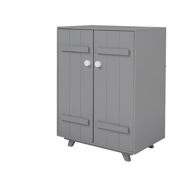 Modern Freestanding Wardrobe Cabinet with Hanging Rod 2 Doors， Wooden Home Furniture， Bathroom Storage Cabinet， Grey - - 37891401