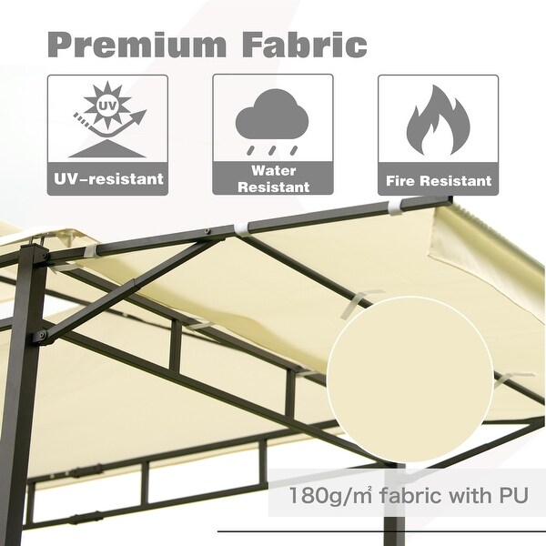 12Ft.Lx4.3Ft.W Steel Double Tiered Patio BBQ Grill Gazebo， Beige