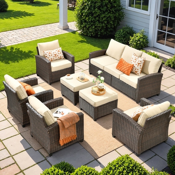 HOOOWOOO 7piece Outdoor Patio Furniture Set Wicker Conversation Sofa Set