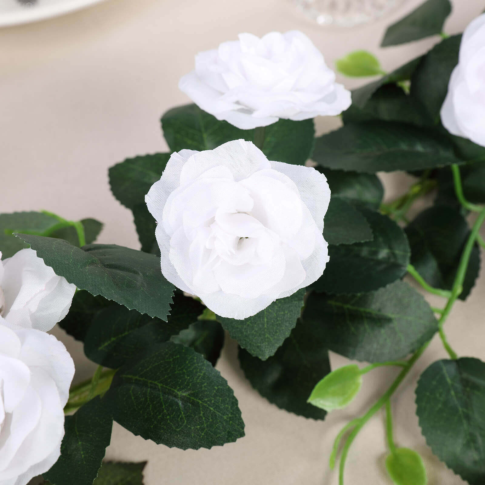 20 White Artificial Silk Roses Flower Garland, Hanging Vine 6ft