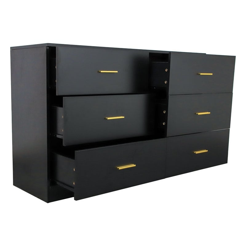 Modern Black 6 Drawer Dresser for Bedroom