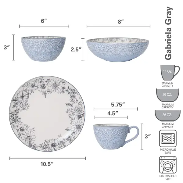 Pfaltzgraff 16-Piece Gabriela Gray Dinnerware Set