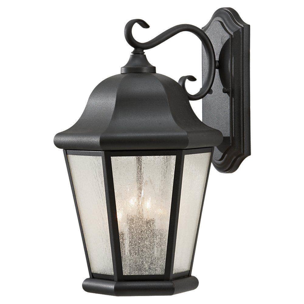 Generation Lighting Martinsville 12 in. W 4-Light Black Outdoor 20 in. Wall Lantern Sconce with Clear Seeded Glass Panels OL5904BK