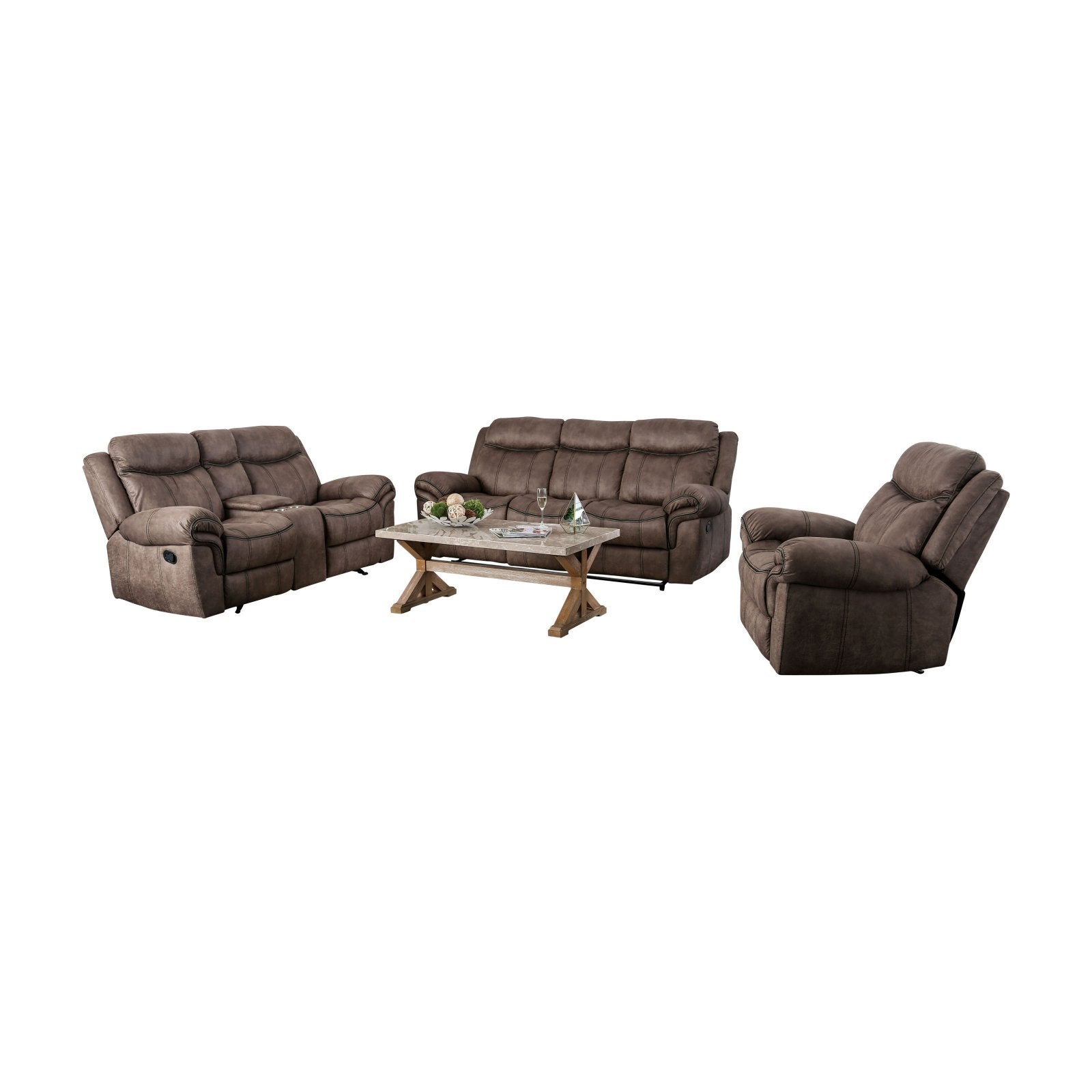 Furniture of America Frankenbon 2 Piece Reclining Sofa Set with USB