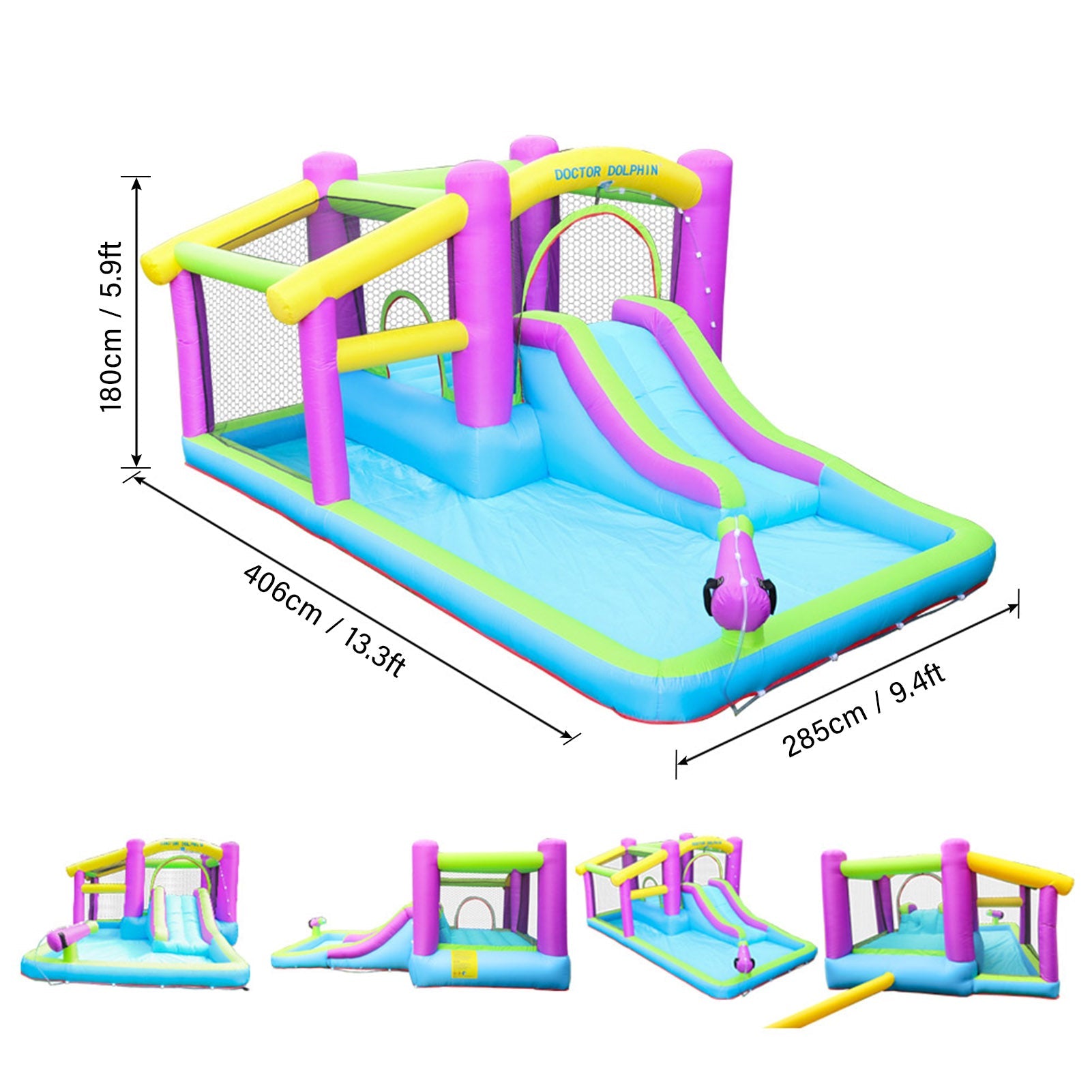 Slide Bouncer with Slide and Pool Water-Gun Inflatable Jumper Bouncing House Jumping Castle Heavy Duty Backyard Kids Party Bouncer House