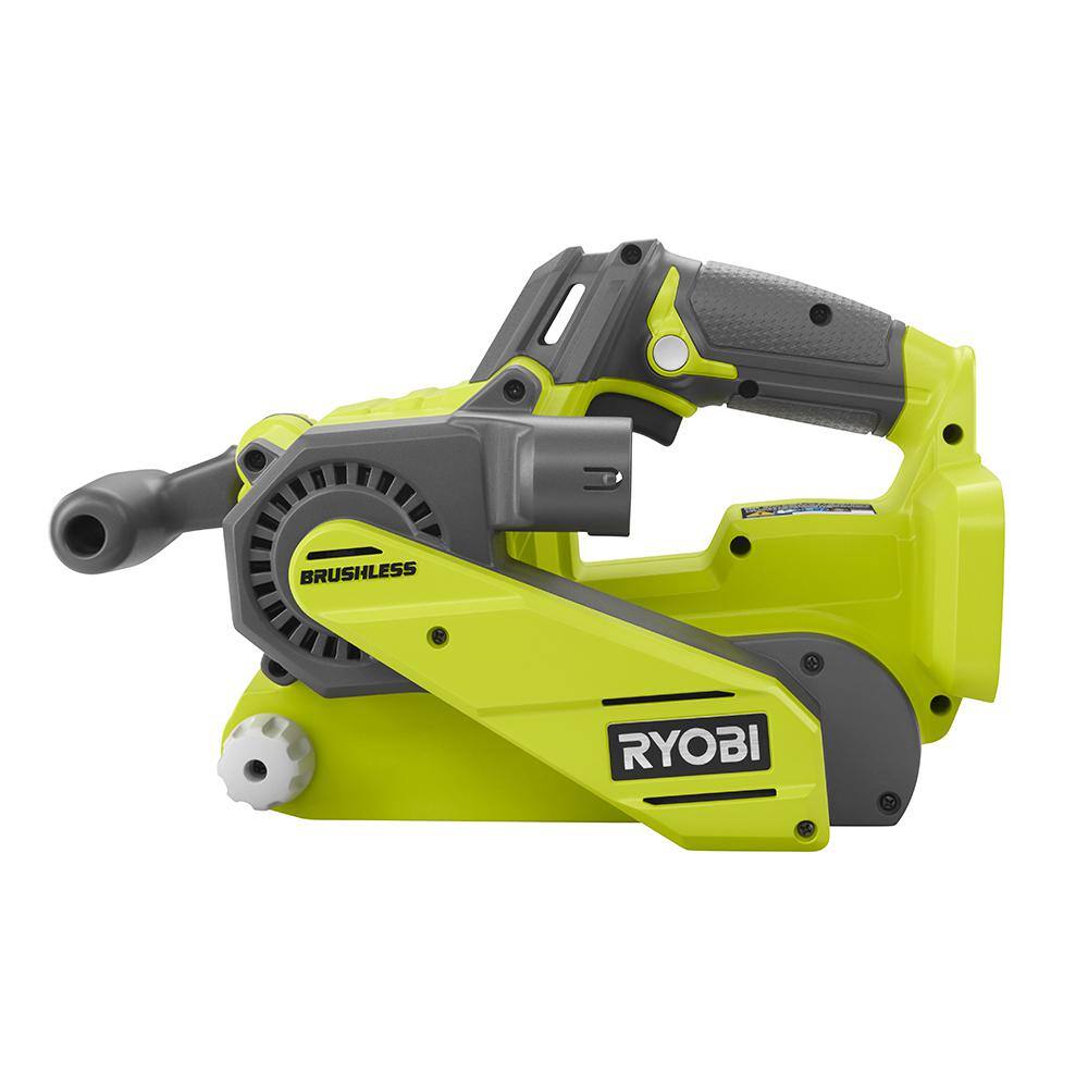 RYOBI ONE+ 18V Brushless Cordless 3 in. x 18 in. Belt Sander with Dust Bag 80-Grit Sanding Belt 2.0 Ah Battery and Charger P450-PSK005