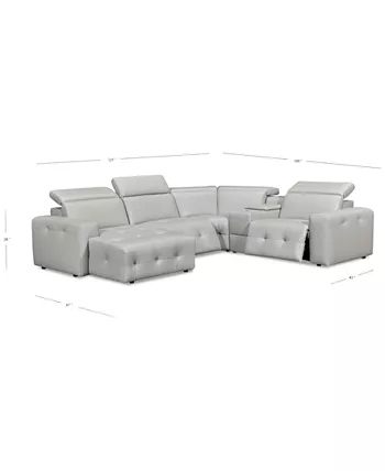 Furniture CLOSEOUT! Haigan 5-Pc. Leather Chaise Sectional Sofa with 2 Power Recliners