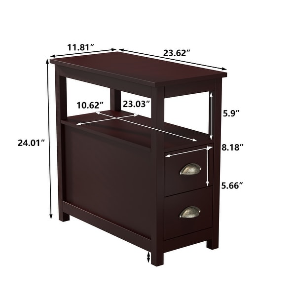 End Table Narrow Nightstand With Two Drawers And Open Shelf