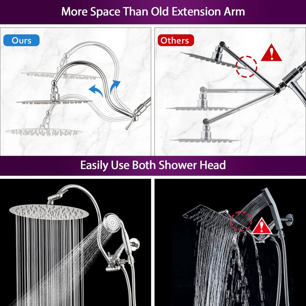 YASINU 2-Spray 12 in. Dual Shower Head Wall Mount Fixed and Handheld Shower Head 1.5 GPM in Chrome (Valve not Included) YNPAUL00438CH