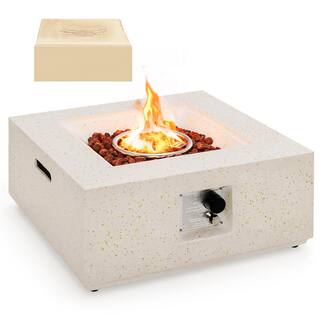 Costway 28 in. Square Metal Terrazzo Outdoor Fire Pit Table 40000 BTU Propane Gas Fire Pit with PVC Cover NP10852WH