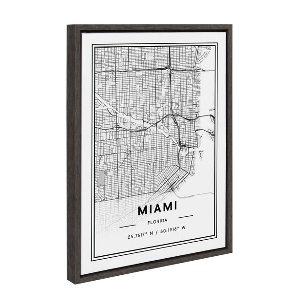 X 24 quot Sylvie Miami Modern Map By Jake Goossen Framed Wall Canvas Gray Kate amp Laurel All Things Decor