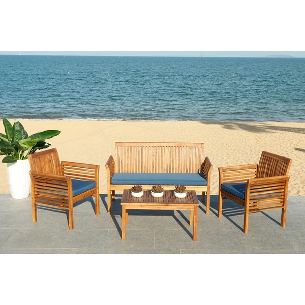 SAFAVIEH Outdoor Living Carson 4piece Teak Brown/Navy Patio Set