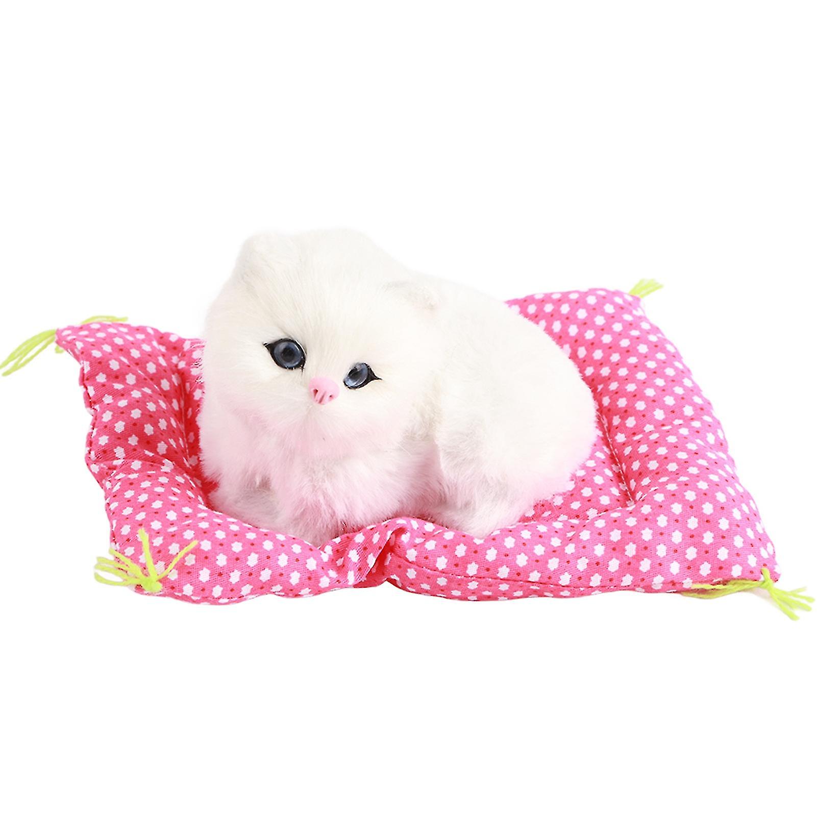 Super Cute Mini Simulation Sounding Sitting Kittens Cats Plush Toys Doll Christmas Gift White