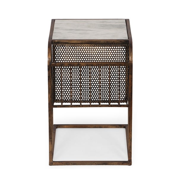 Zeyer Boho Glam Handcrafted Marble Top C-Shaped Side Table with Magazine Rack by Christopher Knight Home