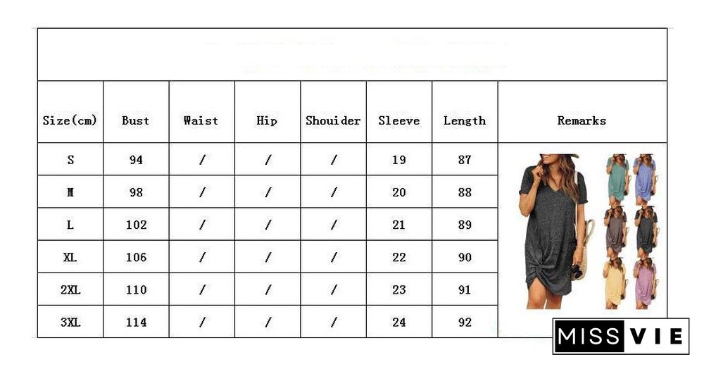 Summer Women's Round-necked Short-sleeved Side Knotted Dress