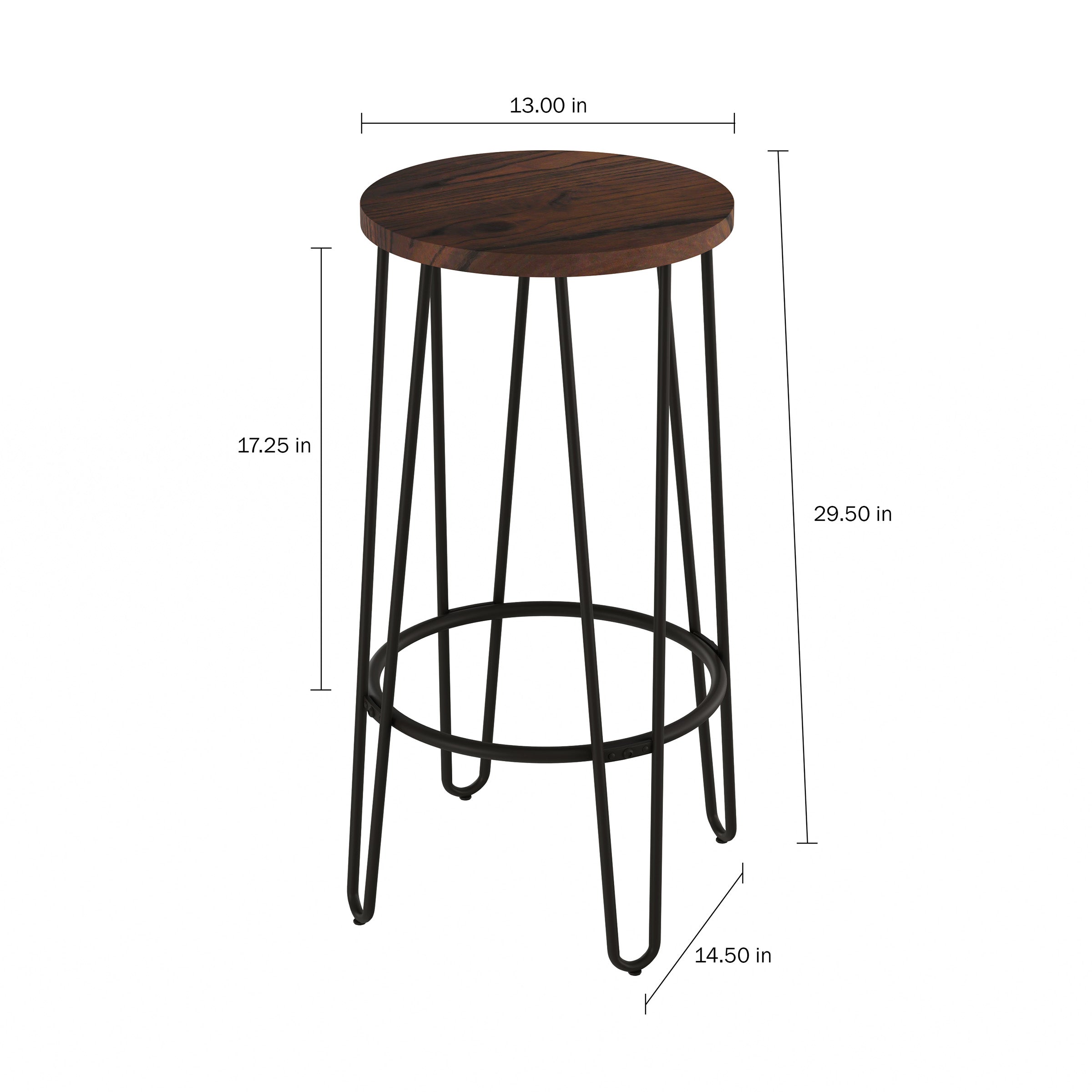 Lavish Home Set of 2 Counter-Height Bar Stools with Hairpin Legs (Brown)