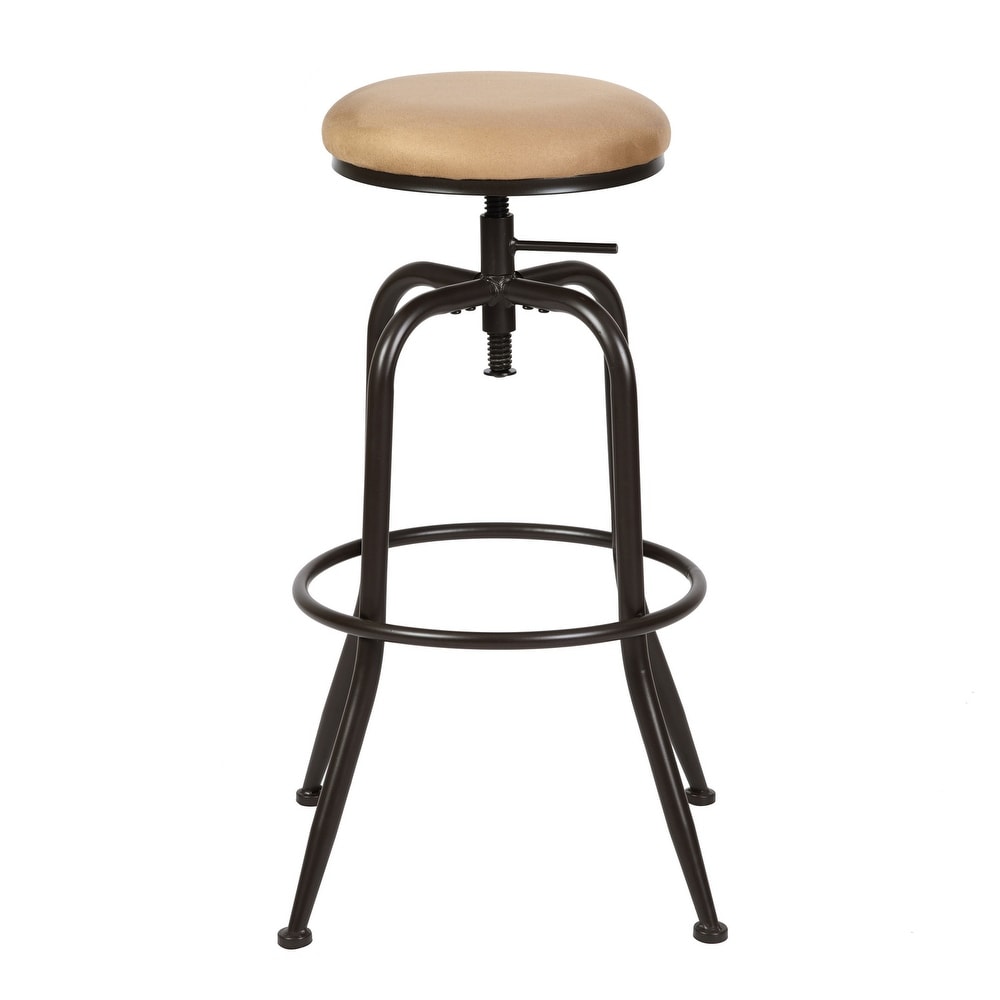 Swivel Height Adjustable Industrial Bar Stools Set of 2  PU Leather Upholstered Round Counter Bar Stools Backless