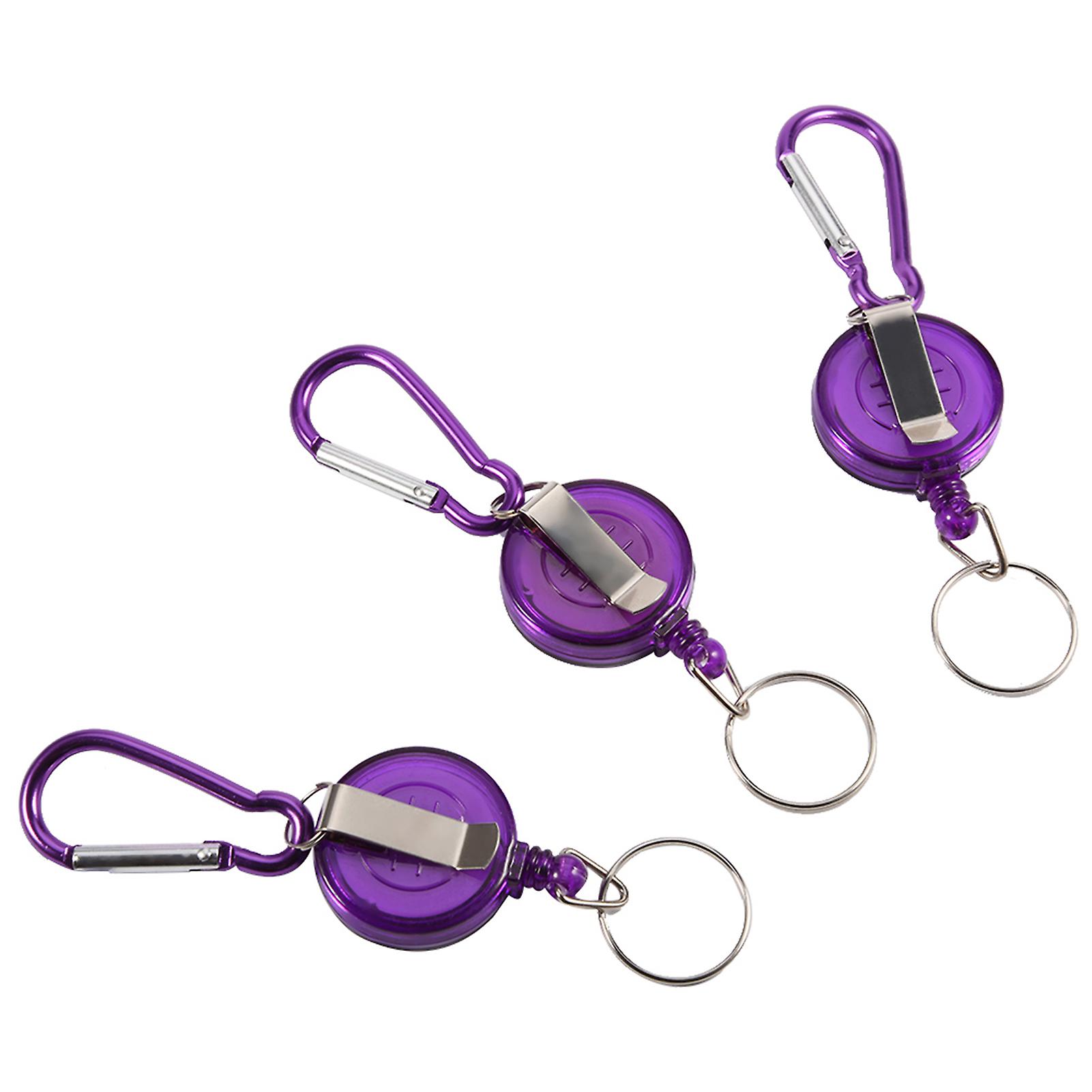 3pcs Fishing Tool Nylon Cord Stopper Retractable Ring Reel Holder Key Chain (purple)