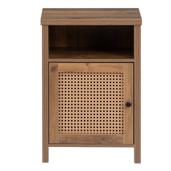 Bedside Cupboard，Bedside Table， Drawer Cabinet， Single Door Side Cabinet， Rattan Cabinet Door， Yellow