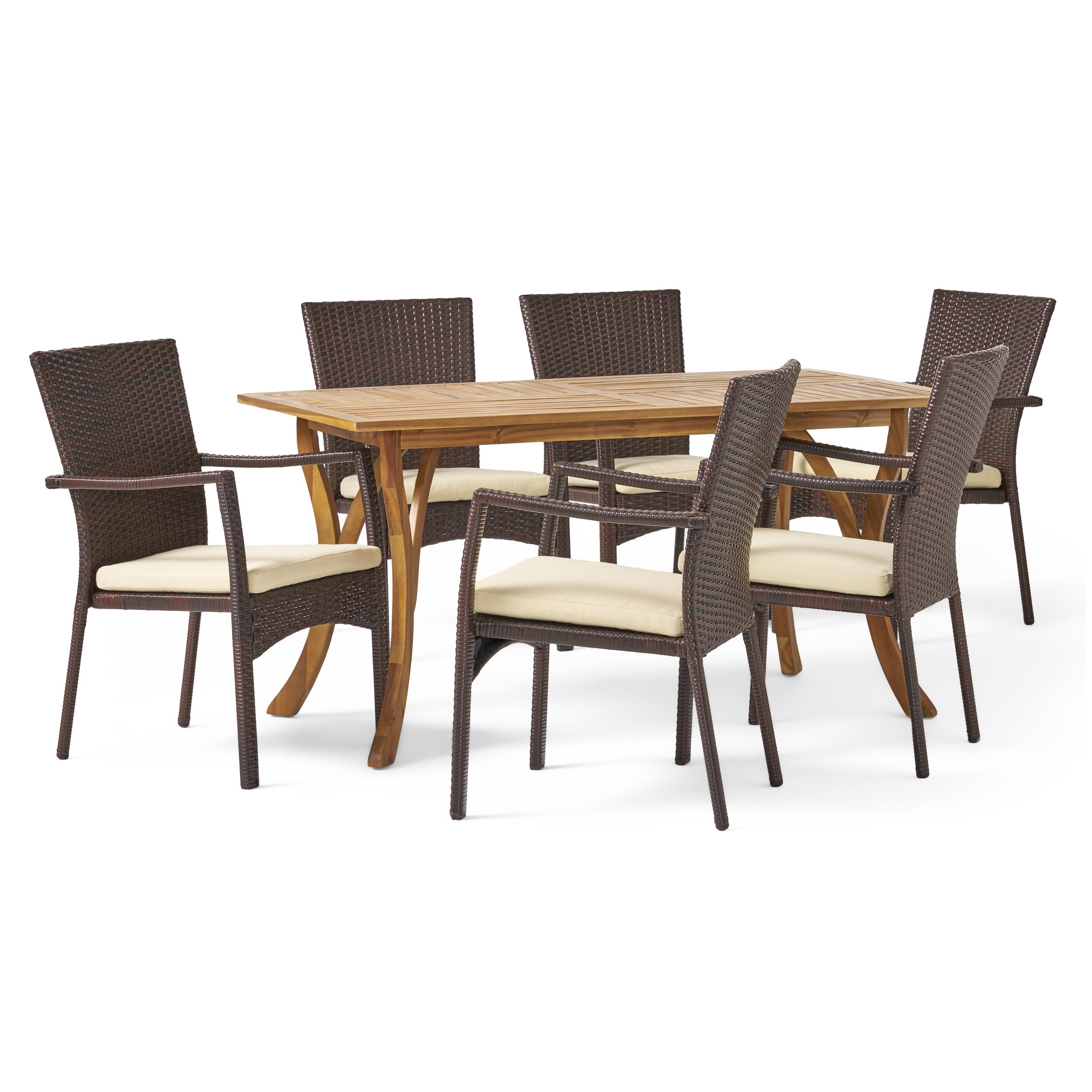 Caprise 7 Piece Outdoor Dining Set (Wood Table w/ Wicker Chairs)