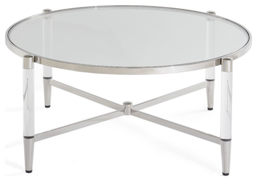 Modus Mariyln Glass Top and Steel Base Round Coffee Table in White   Contemporary   Coffee Tables   by AMOC  Houzz