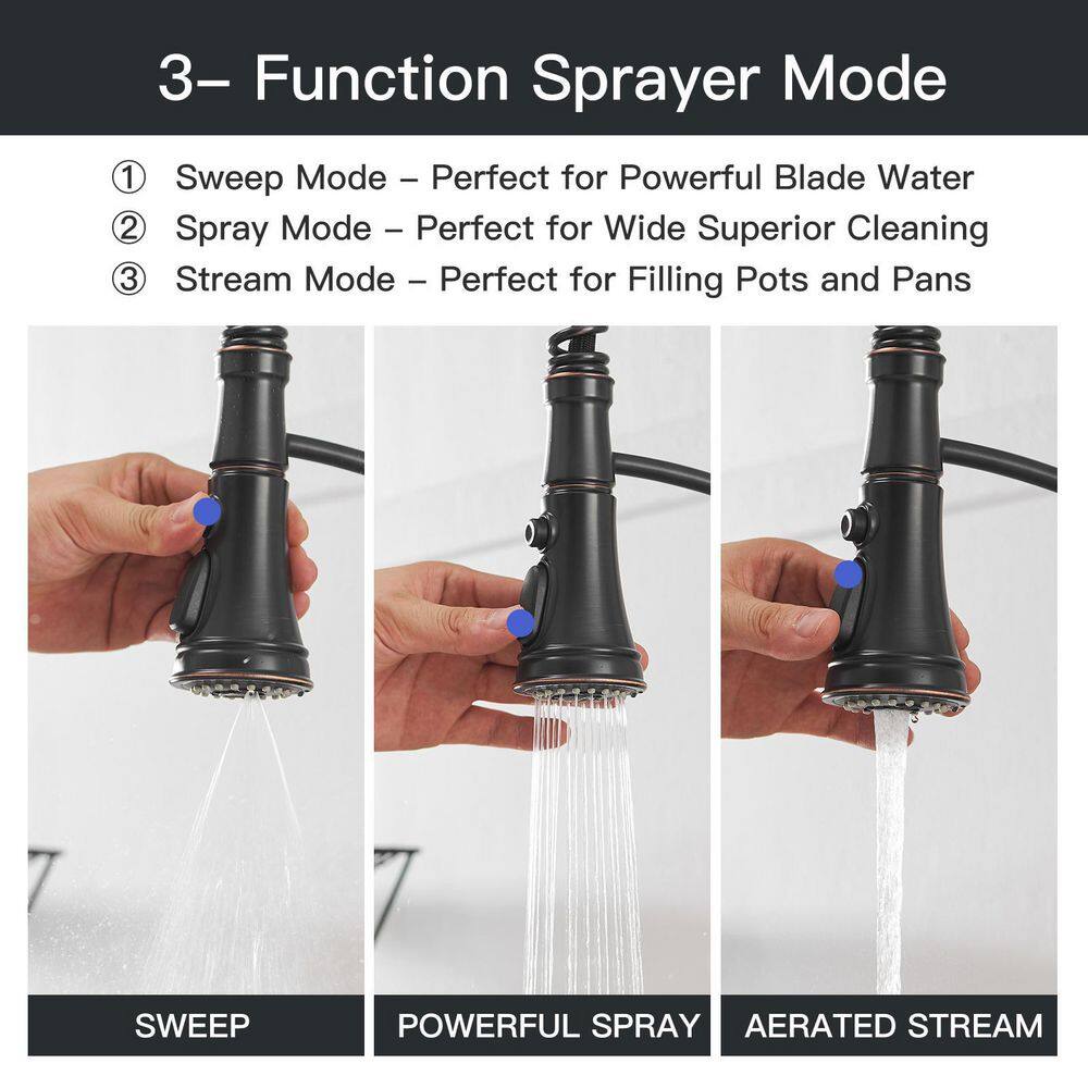 BWE Single-Handle Pull-Down Sprayer 3 Spray High Arc Kitchen Faucet With Deck Plate in Oil Rubbed Bronze A-94558-ORB