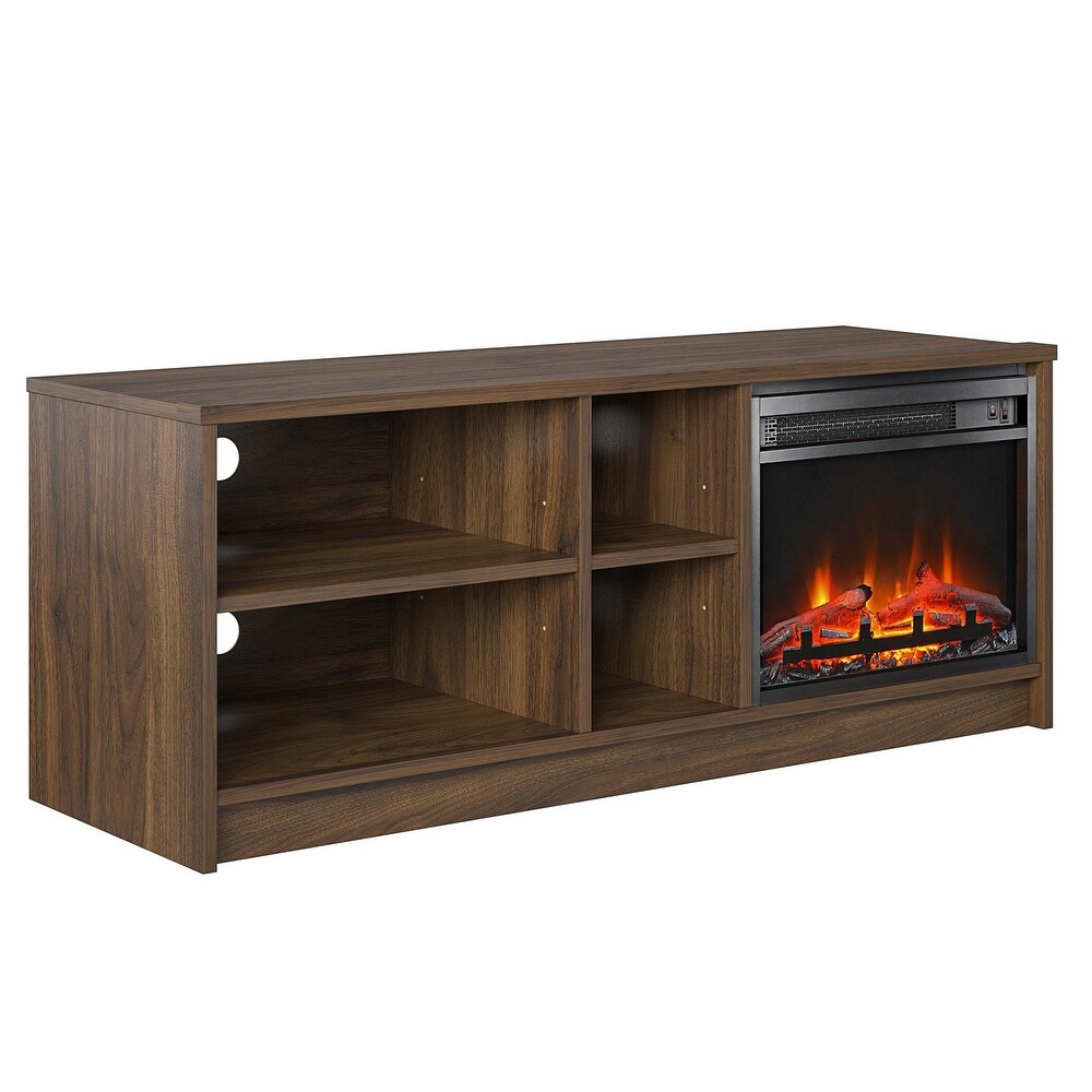 Ameriwood Home Nanton Asymmetrical 55 inch TV Stand with Electric Fireplace Insert and 4 Shelves