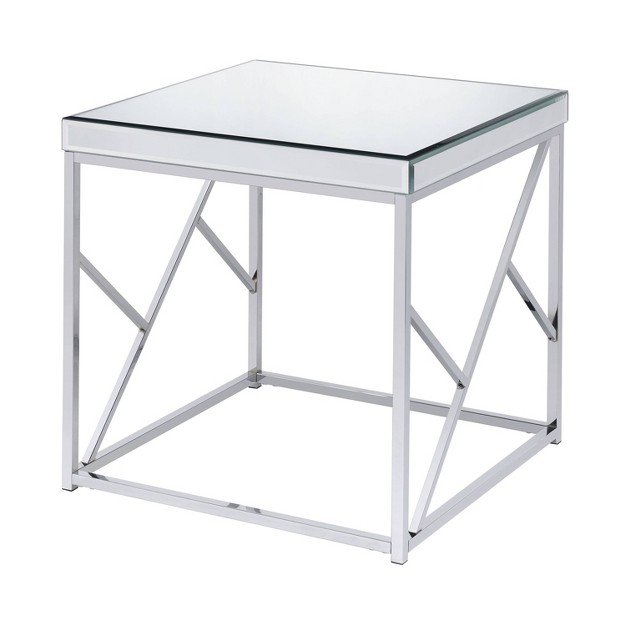 Evelyn Mirror Top End Table Chrome Steve Silver Co