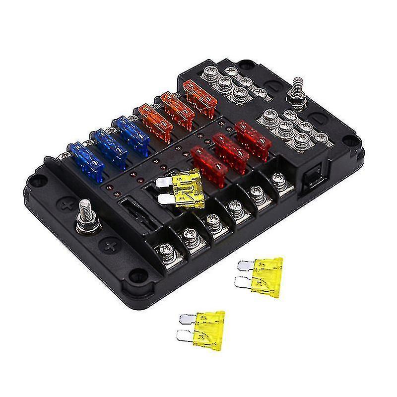 12-way 1-input Fuseholder Ato Fuse Box Holder With Led Indicator Board Waterproof Protective Cover F