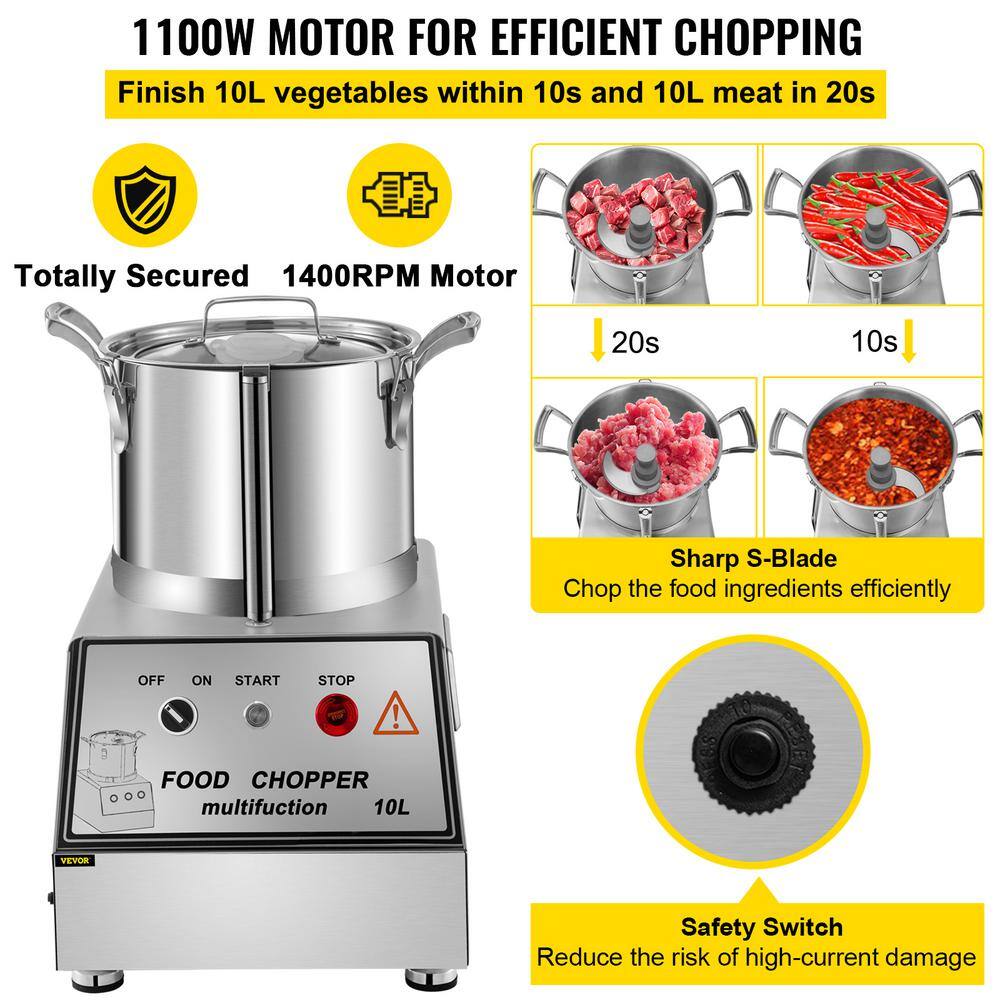 VEVOR 42-Cup Capacity Commercial Food Processor Grain Mill Electric Food Cutter 1400 RPM Stainless Steel Food Processor FSJQS810QSJ10L001V1