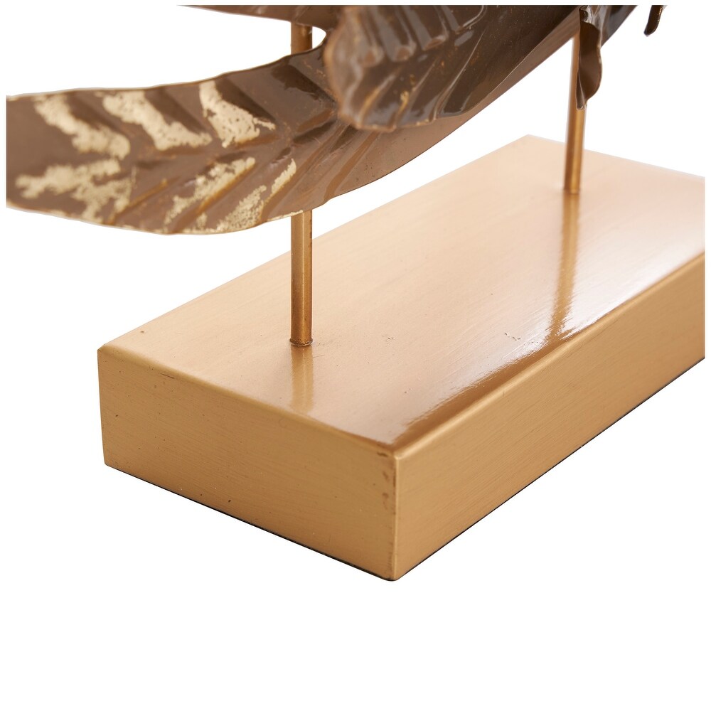 Gold Metal Wing Bird Sculpture with Gold Foil Accents and Stands (Set of 2)