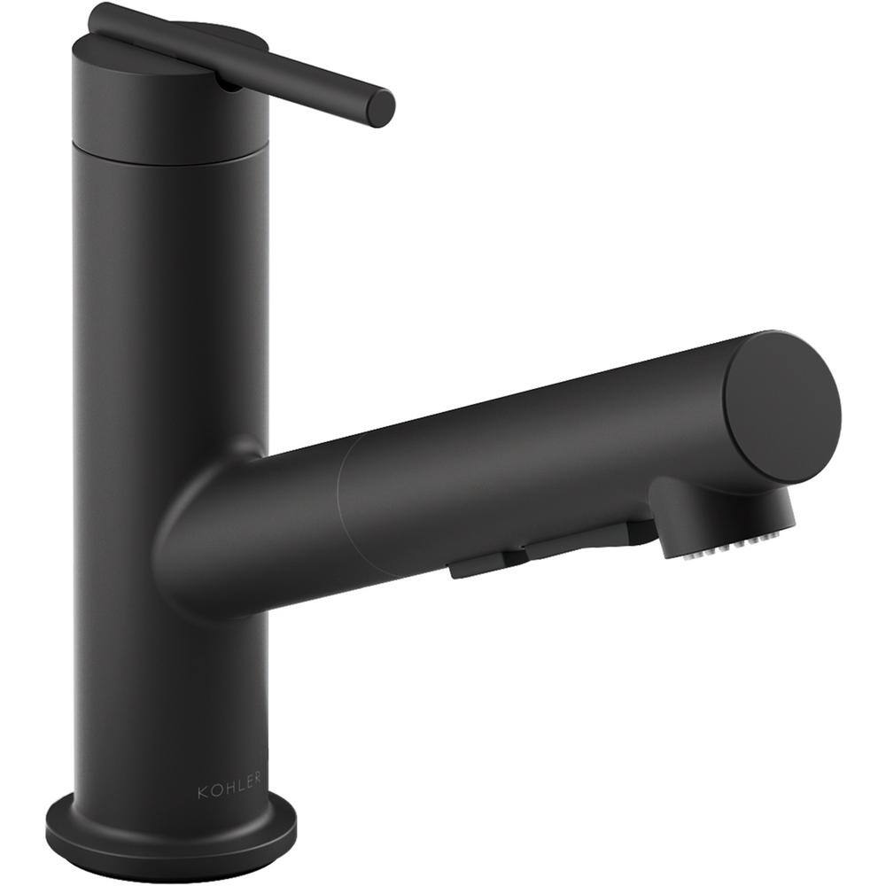 KOHLER Crue Single-Handle Pull-Out Sprayer Kitchen Faucet in Matte Black K-22976-BL