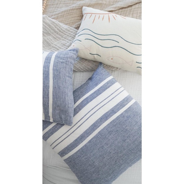 Chambray Blue Bold Stripes Down Alternative So Soft Linen Pillow