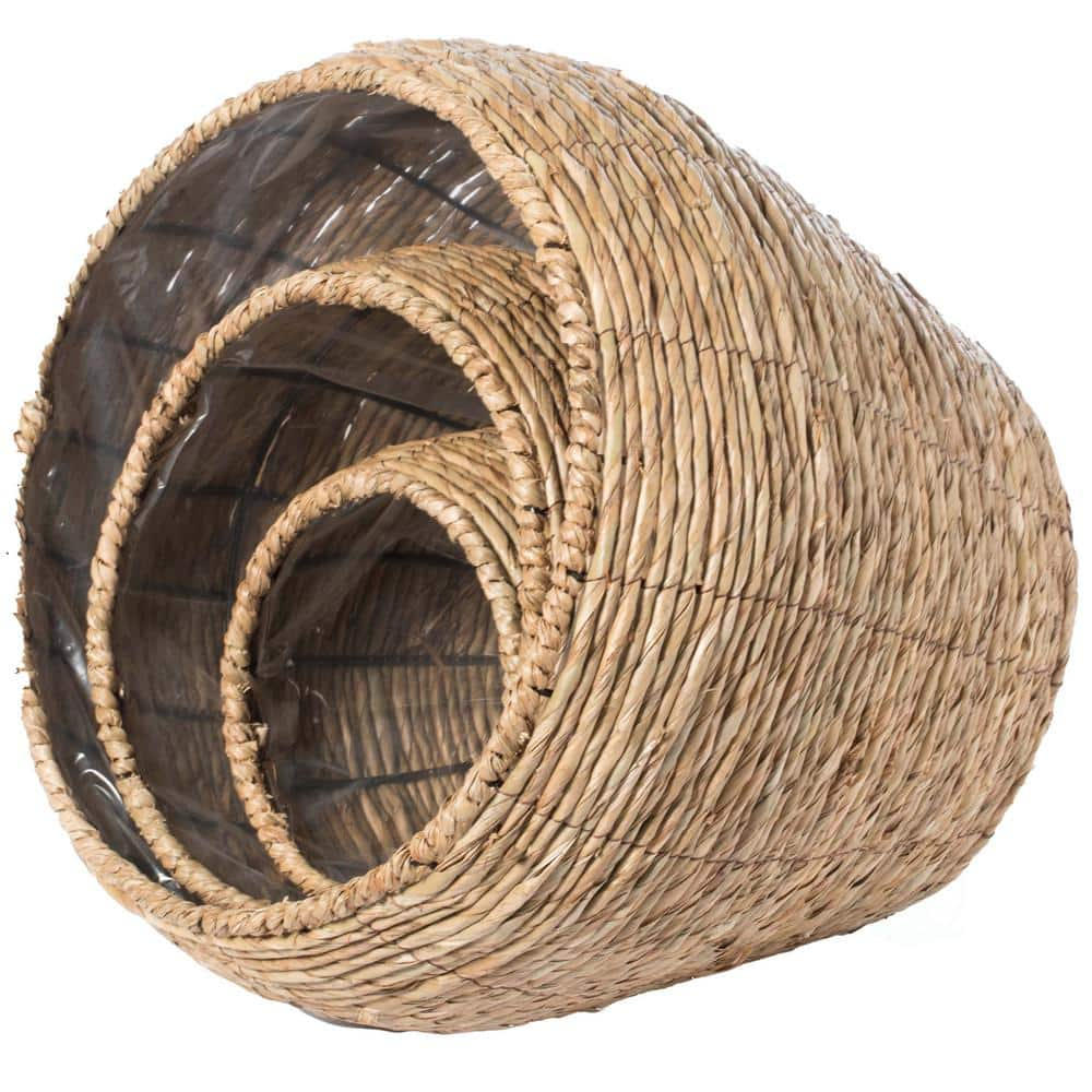 Vintiquewise Woven Cattail Leaf Round Flower Pot Planter Basket with Leak-Proof Plastic Lining (Set of 3) QI003832.3