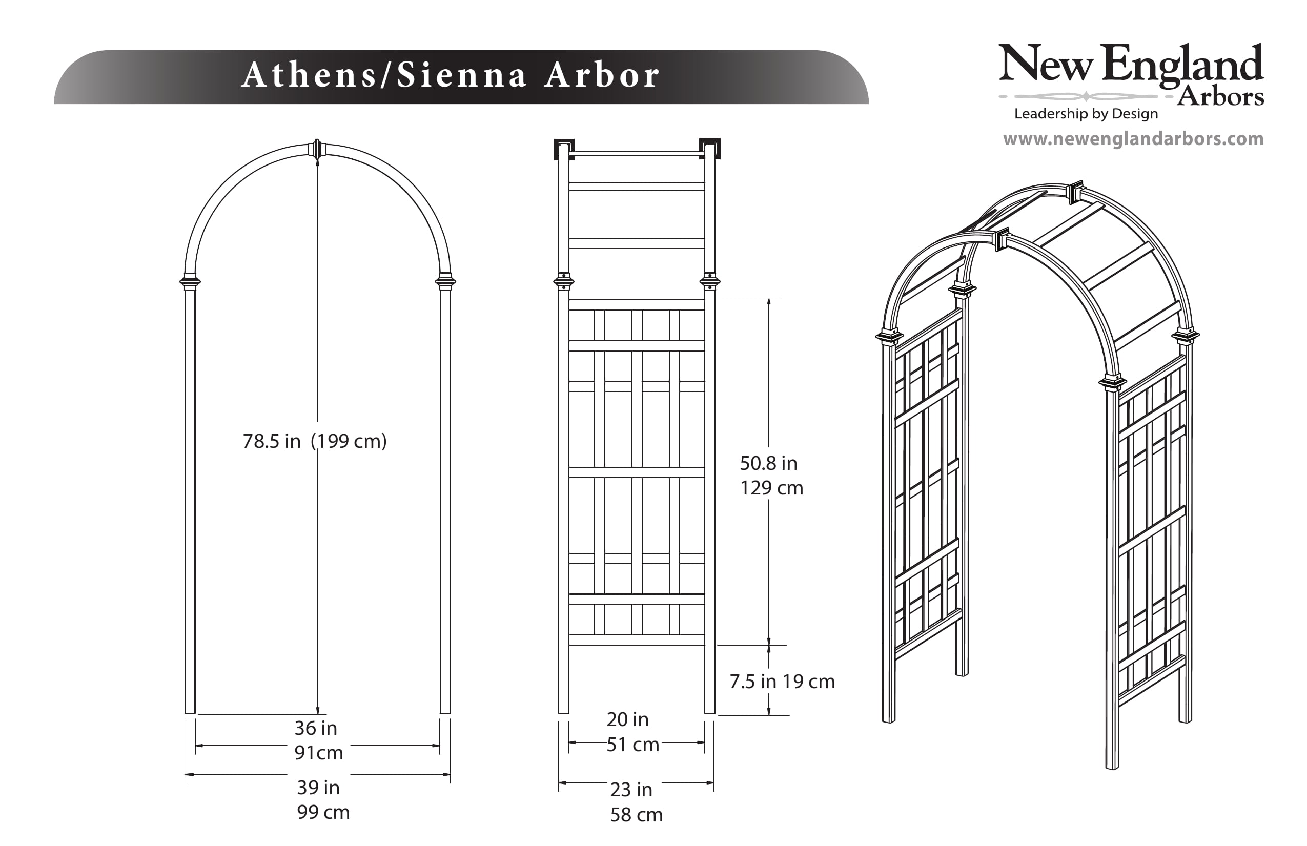 Vita 39"L x 23"W x 81"H Athens Vinyl Arbor, White, VA68111