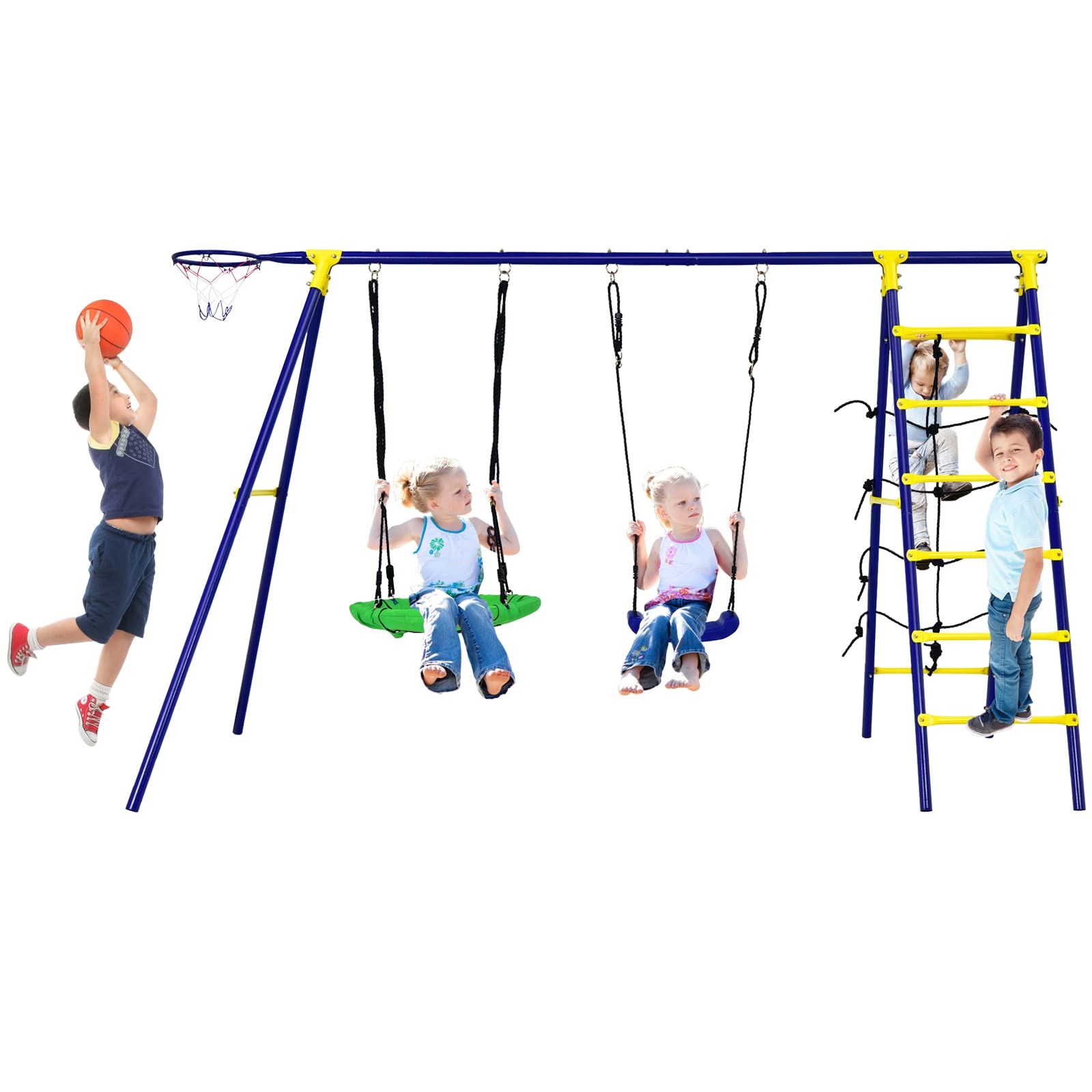 Costzon 550lbs Swing Sets for Backyard with Climbing Ladder/Net (5-in-1 Swing Set)