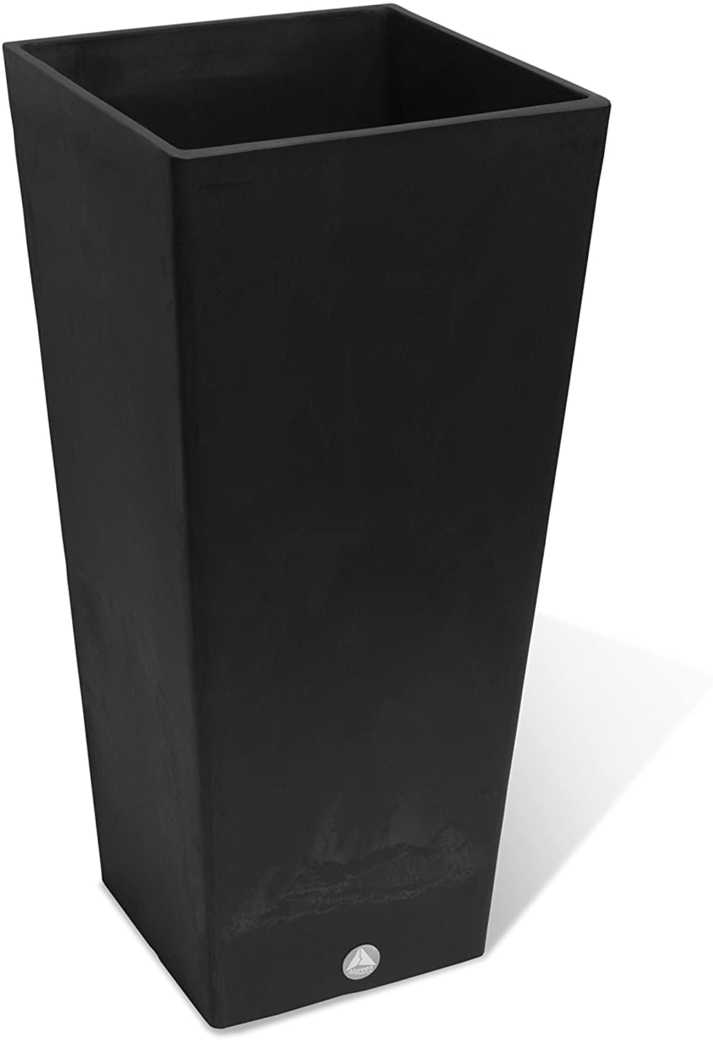 Algreen Valencia Square Tapered Pot Planter w/ Elevated Shelf, Black Marble, 28"