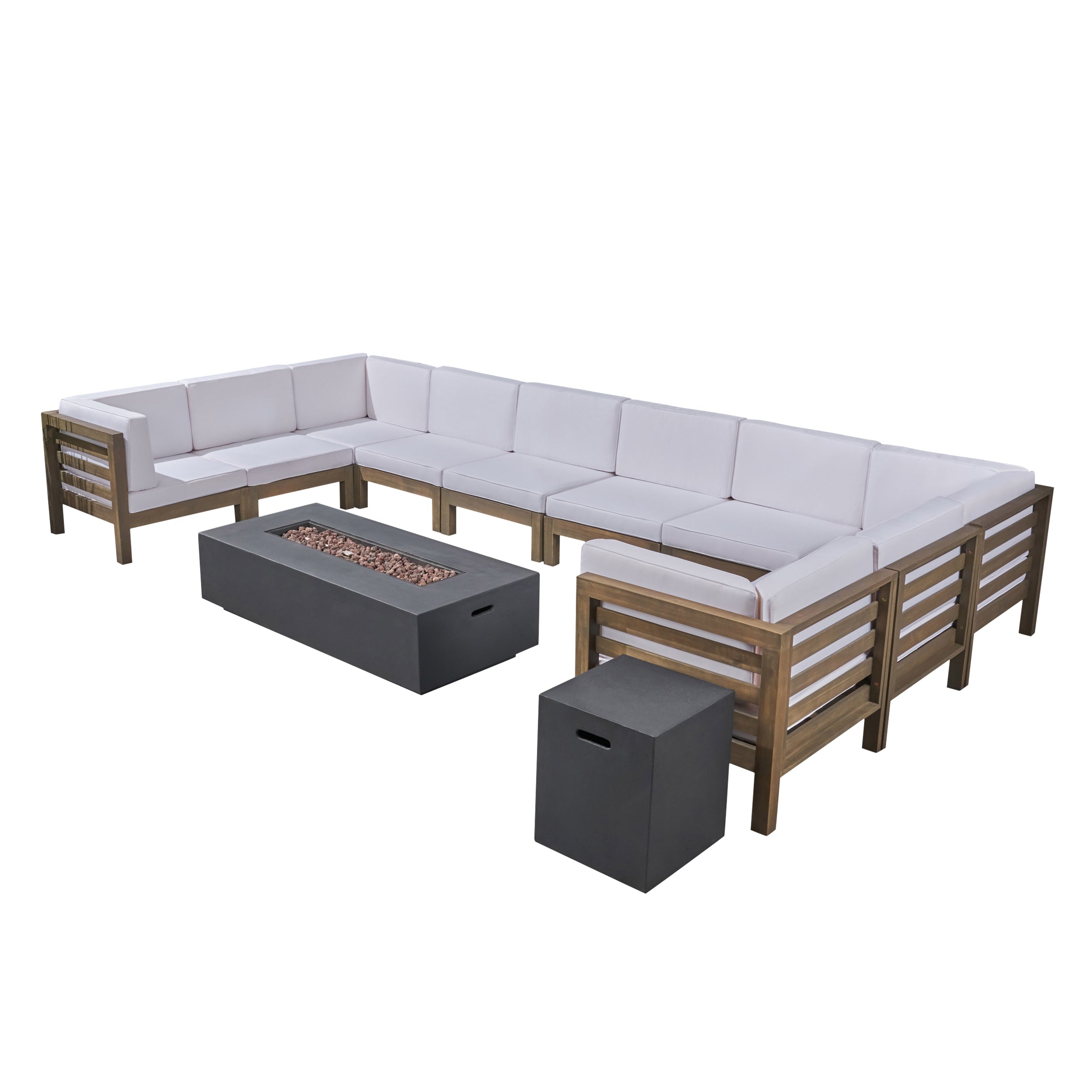 Ravello Outdoor 12 Piece U-Shaped Sectional Sofa Set with Fire Pit