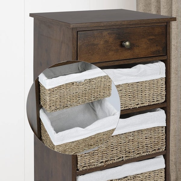 Storage Cabinet with Baskets， 4 Drawer Storage Cabinet for Bedroom， Rustic Natural Wood Brown Cabinet for Bedroom - as picture - - 37668760