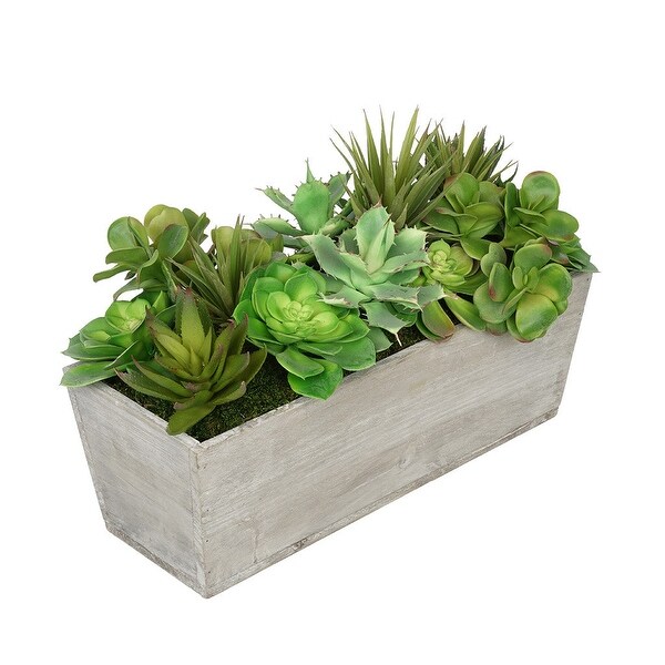 Faux Succulent Garden in Wood Washed Ledge Planter