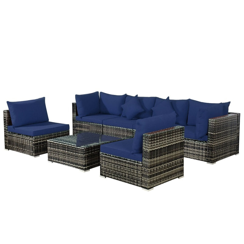 7 Pcs Rattan Patio Sectional Couch Set Outdoor Wicker Furniture Set with Cushions & Coffee Table