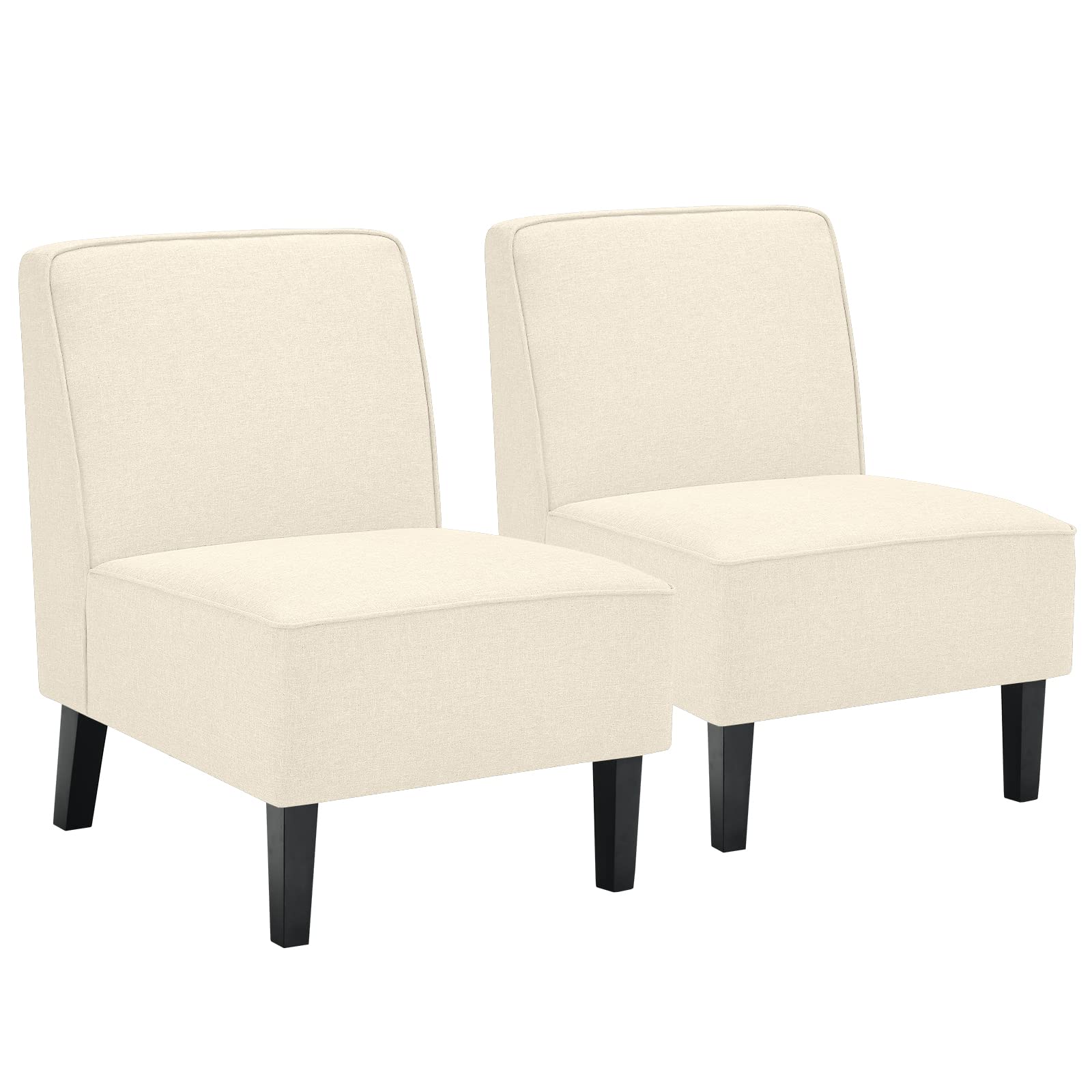 Giantex Upholstered Accent Chair Set of 2, Fabric Single Sofa Armless Accent Chair, Beige