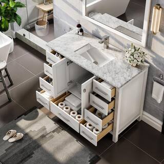 Eviva London 42 in. W x 18 in. D x 34 in. H Bathroom Vanity in White with White Carrara Marble Top with White Sink TVN414-42X18WH